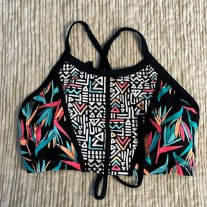 Body glove black floral swim top